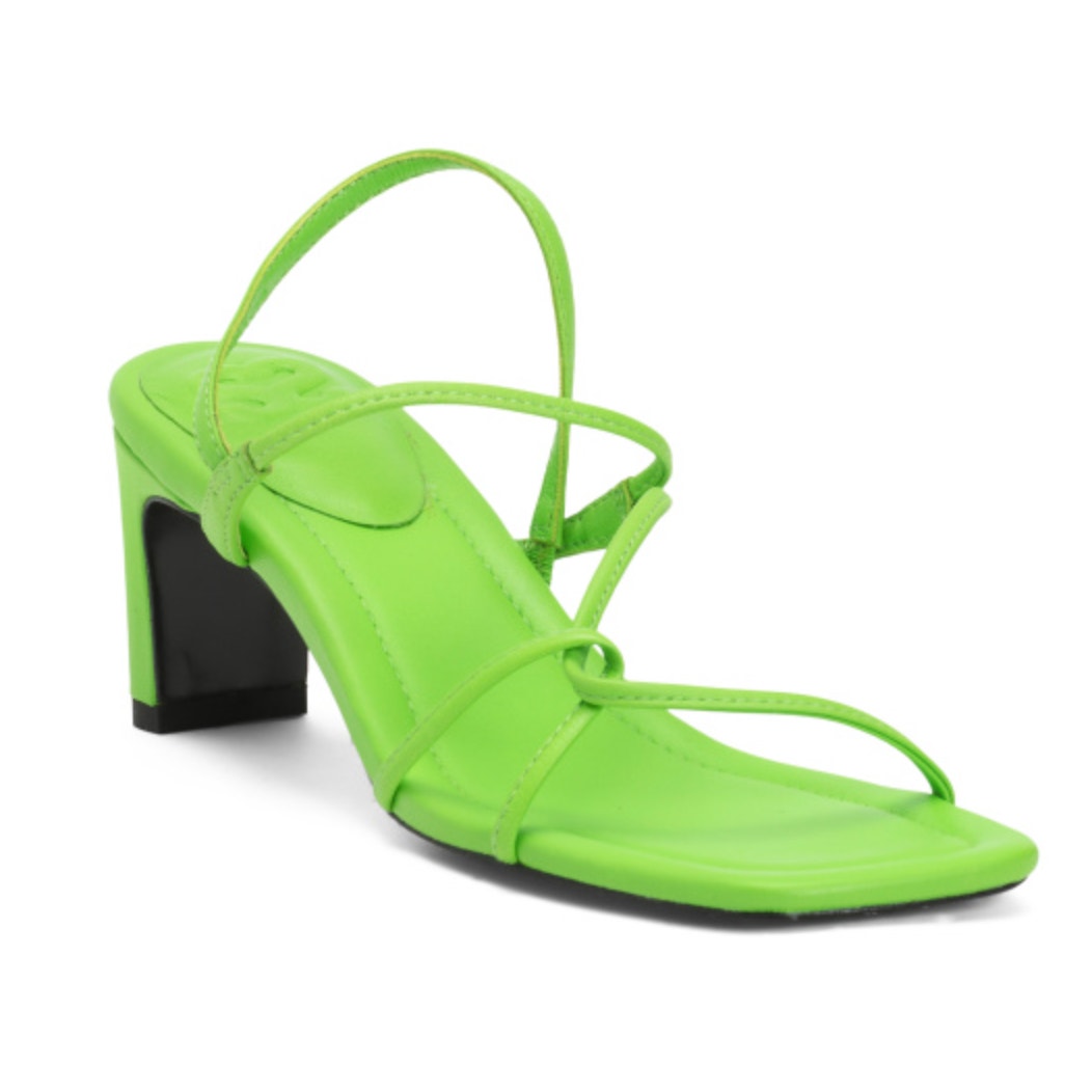 Sandro Leather Faye Heeled Sandal Neon Green Womens Size 37 Nwt